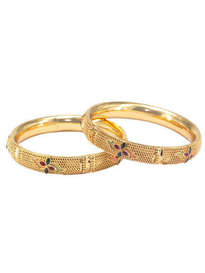 Gold Plated Brass Floral Meenakari Bangle Pair