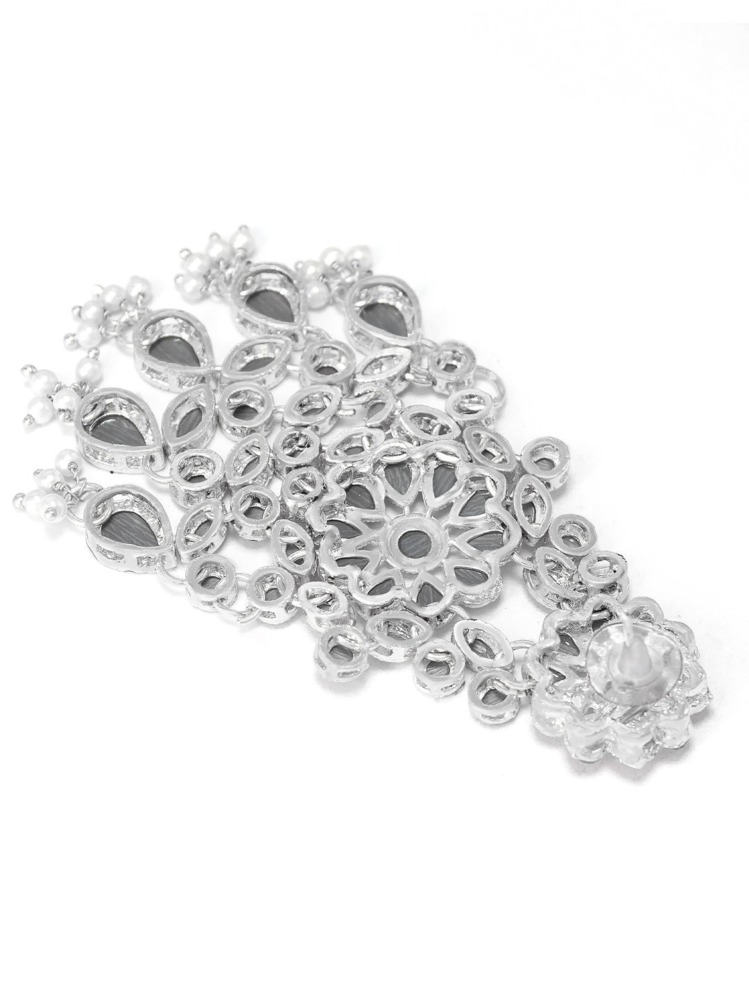 Silver-Plated Mirror-Studded & Beaded Jewellery Set With Maangtika