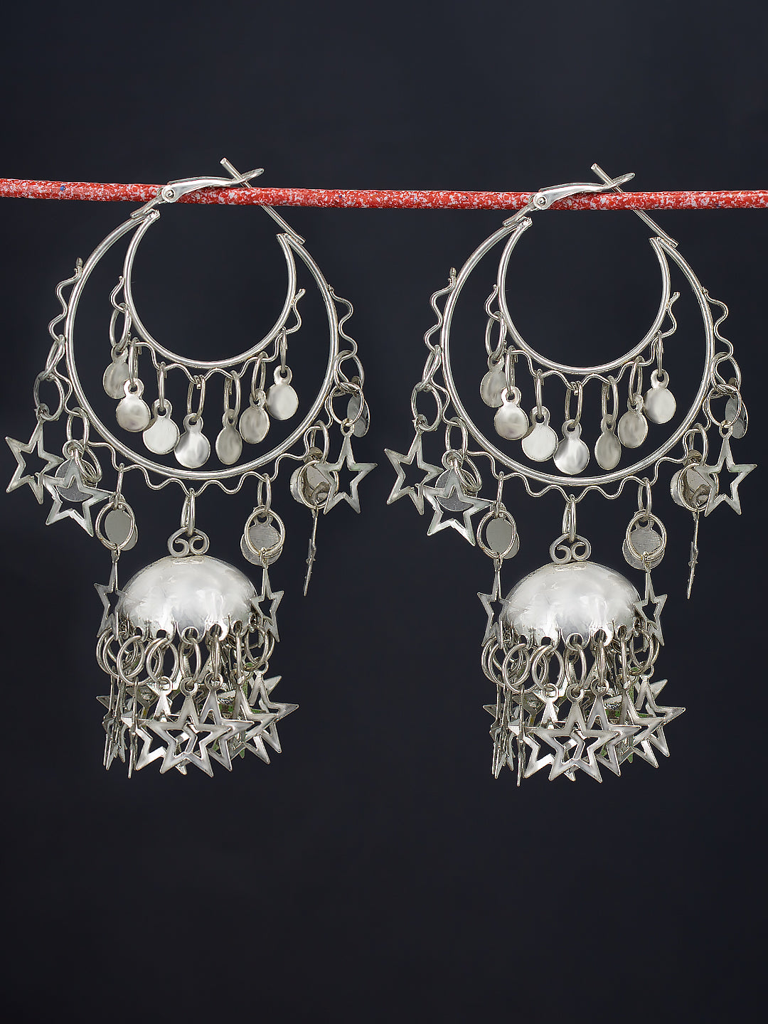 Oxidized Chandbaali Jhumka Star Drop Earrings
