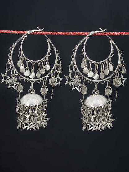 Oxidized Chandbaali Jhumka Star Drop Earrings