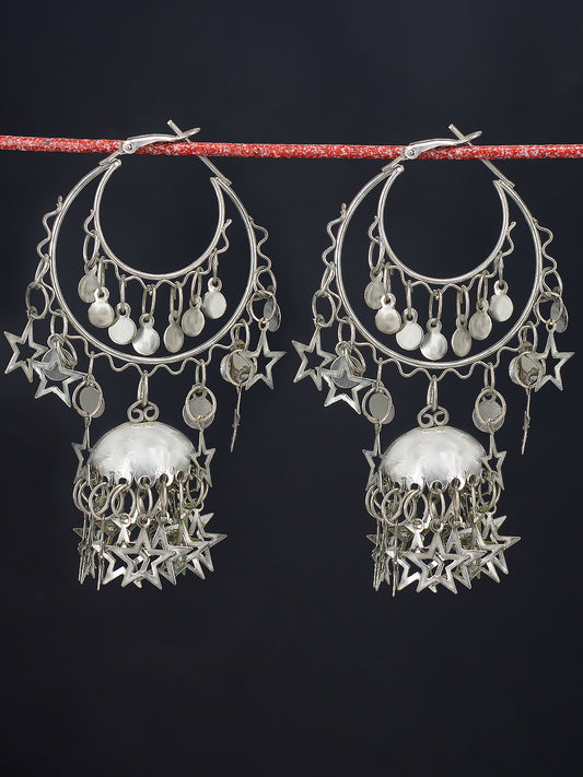 Oxidized Chandbaali Jhumka Star Drop Earrings