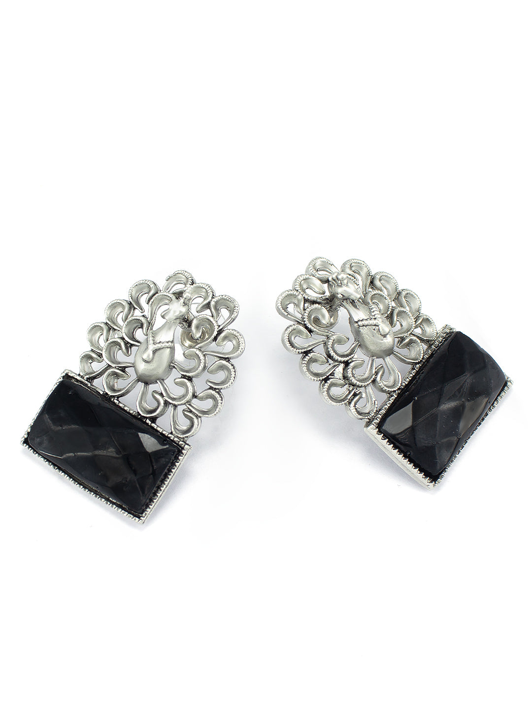 Black Monalisa Peacock Dangle Earrings