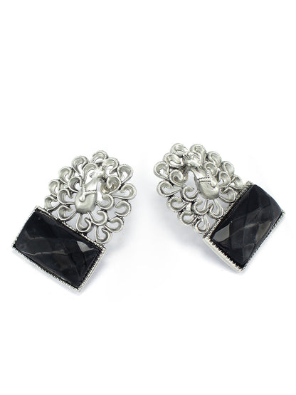 Black Monalisa Peacock Dangle Earrings