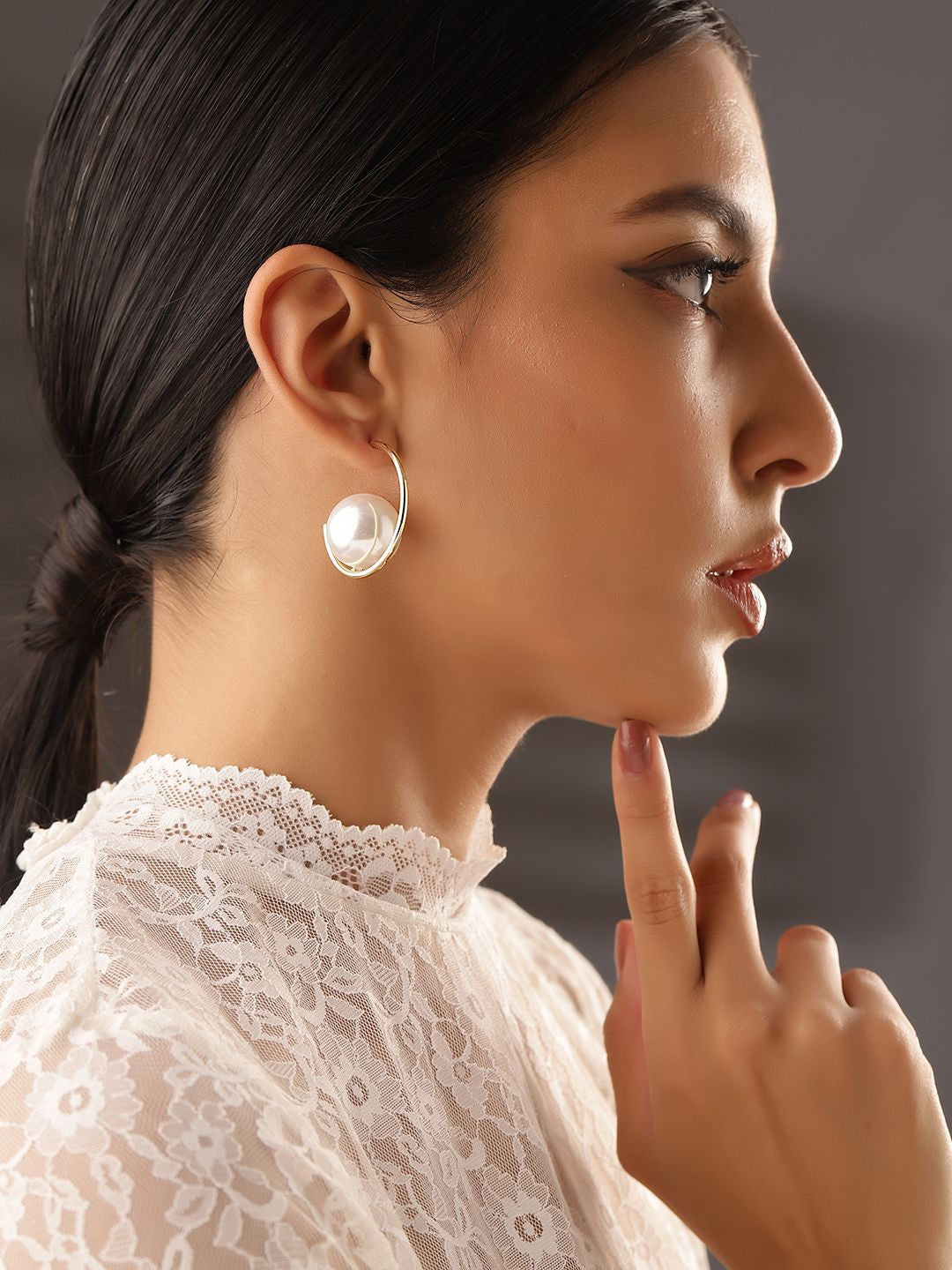 Pearl Half Hoop Earrings