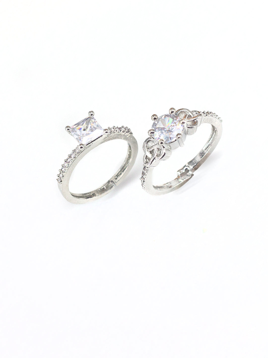 Set Of Two Rhodium Plated Solitaire American Diamond Trendy