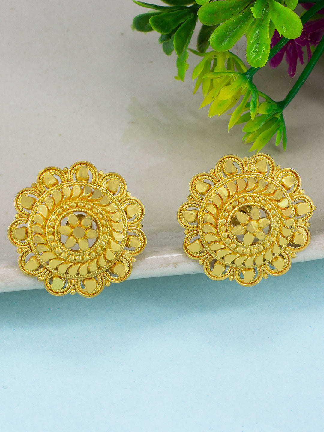 Gold Plated Floral Stud Earrings