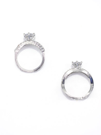 Set Of Two Solitaire American Diamond Trendy Adjustable Rings