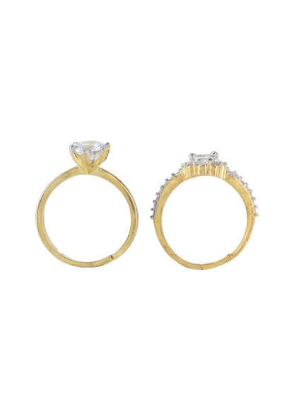 Set Of Two 1 kt Golden Solitaire American Diamond Trendy Adjustable Finger Rings