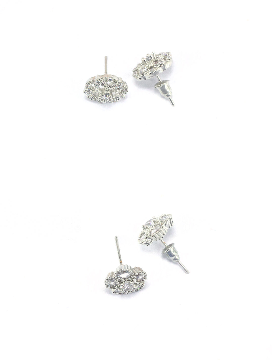Pack Of Two Rhodium Plated Floral American Diamond Earrings