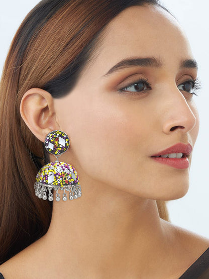 Black & Yellow Beads Drop Jhumka Earrings