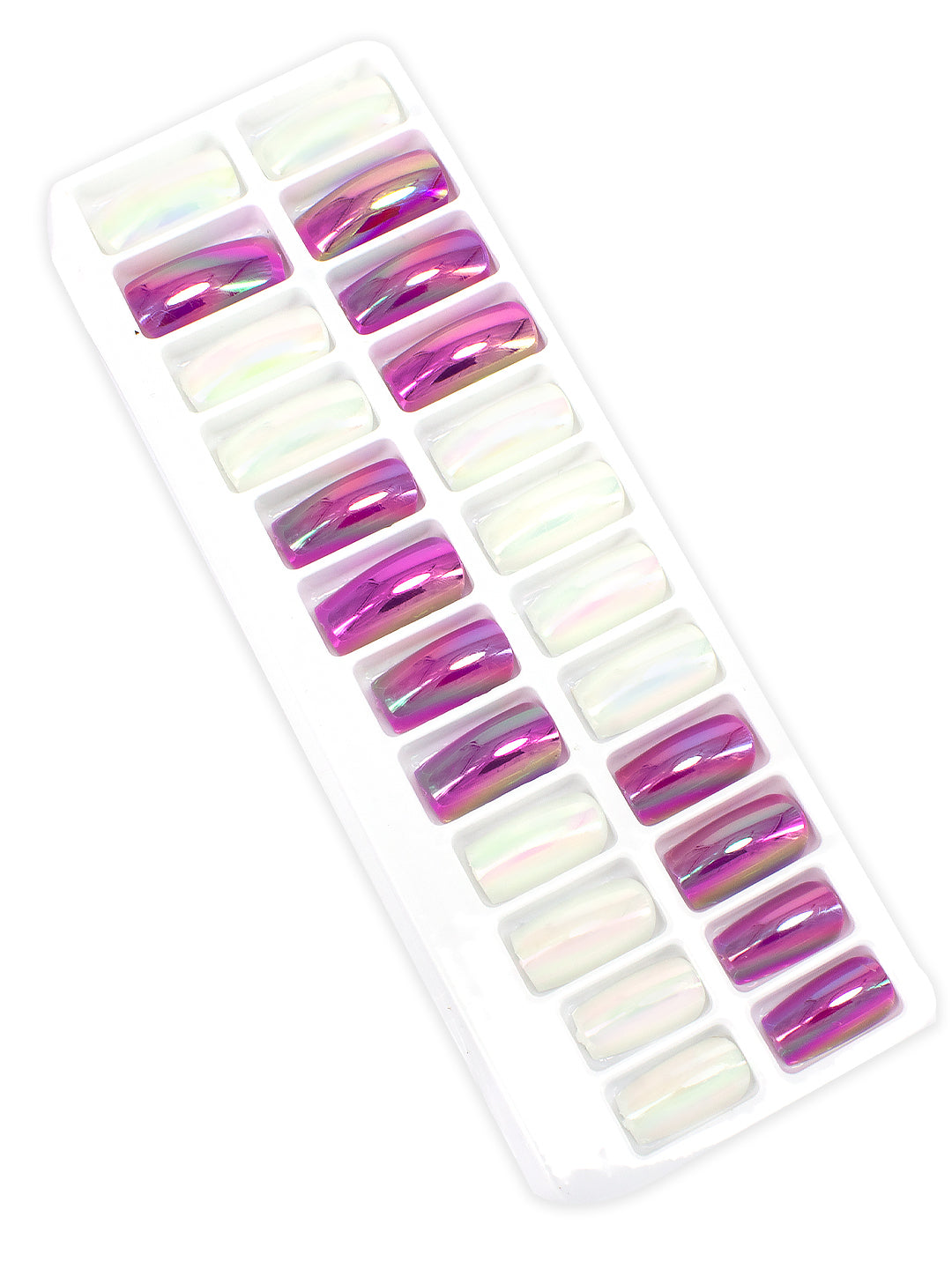Set of 24 Purple and White Metallic Duochrome stick on nails