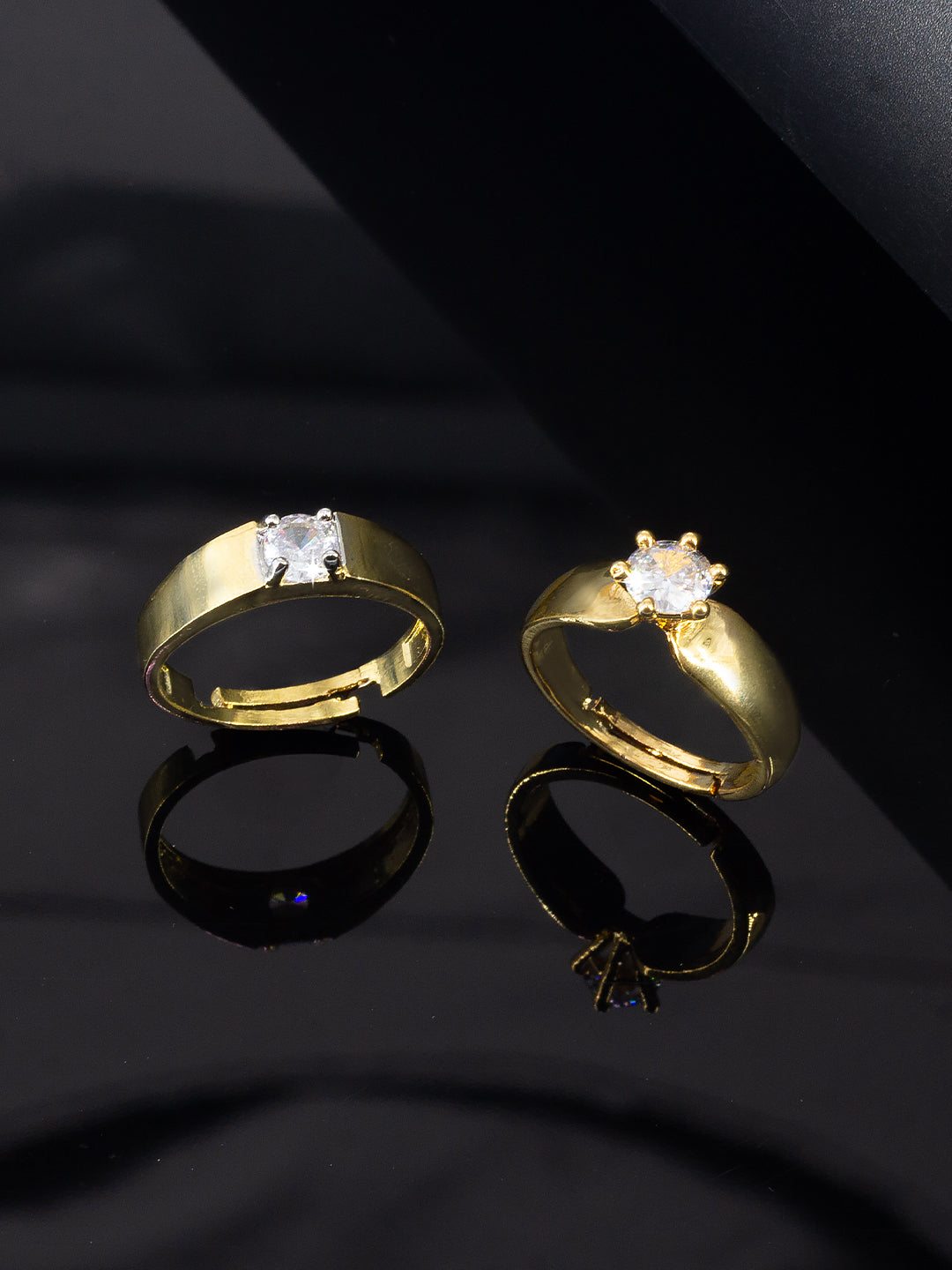 Trendy Set of Two Solitaire American Diamond Adjustable Couple Rings