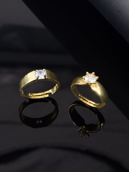 Trendy Set of Two Solitaire American Diamond Adjustable Couple Rings