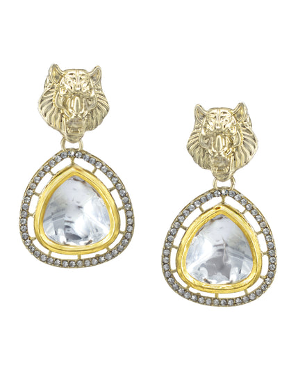 Gold Plated Kundan Studded Lion Shaped Drop Earrings
