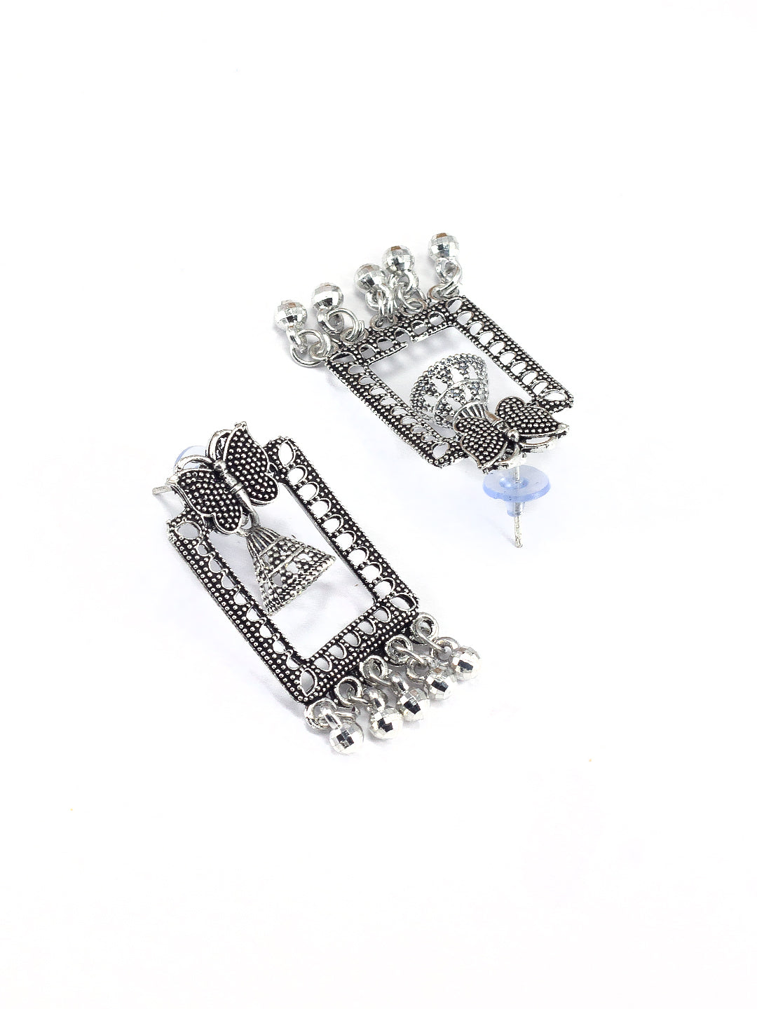 Silver Oxidized Butterfly Jhumki Earrings