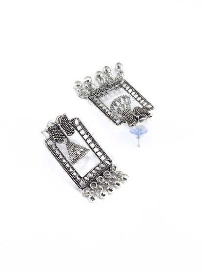 Silver Oxidized Butterfly Jhumki Earrings
