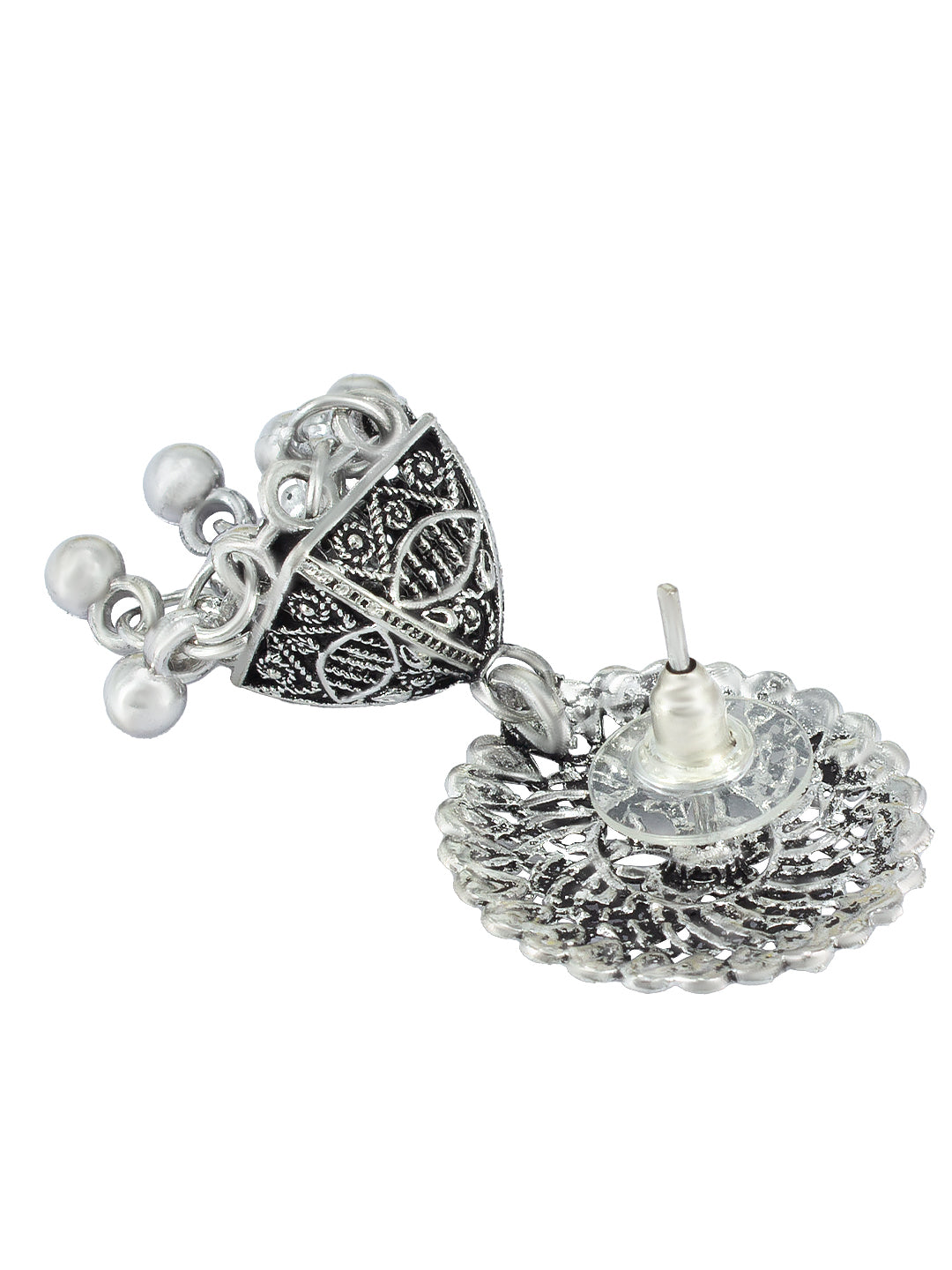 Oxidized Floral Jhumka Earrings