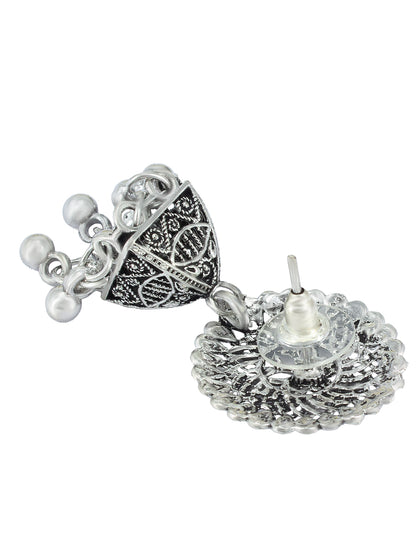Oxidized Floral Jhumka Earrings