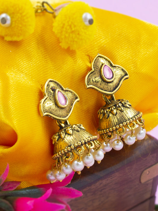 White Beads Drop Jhumki Earrings