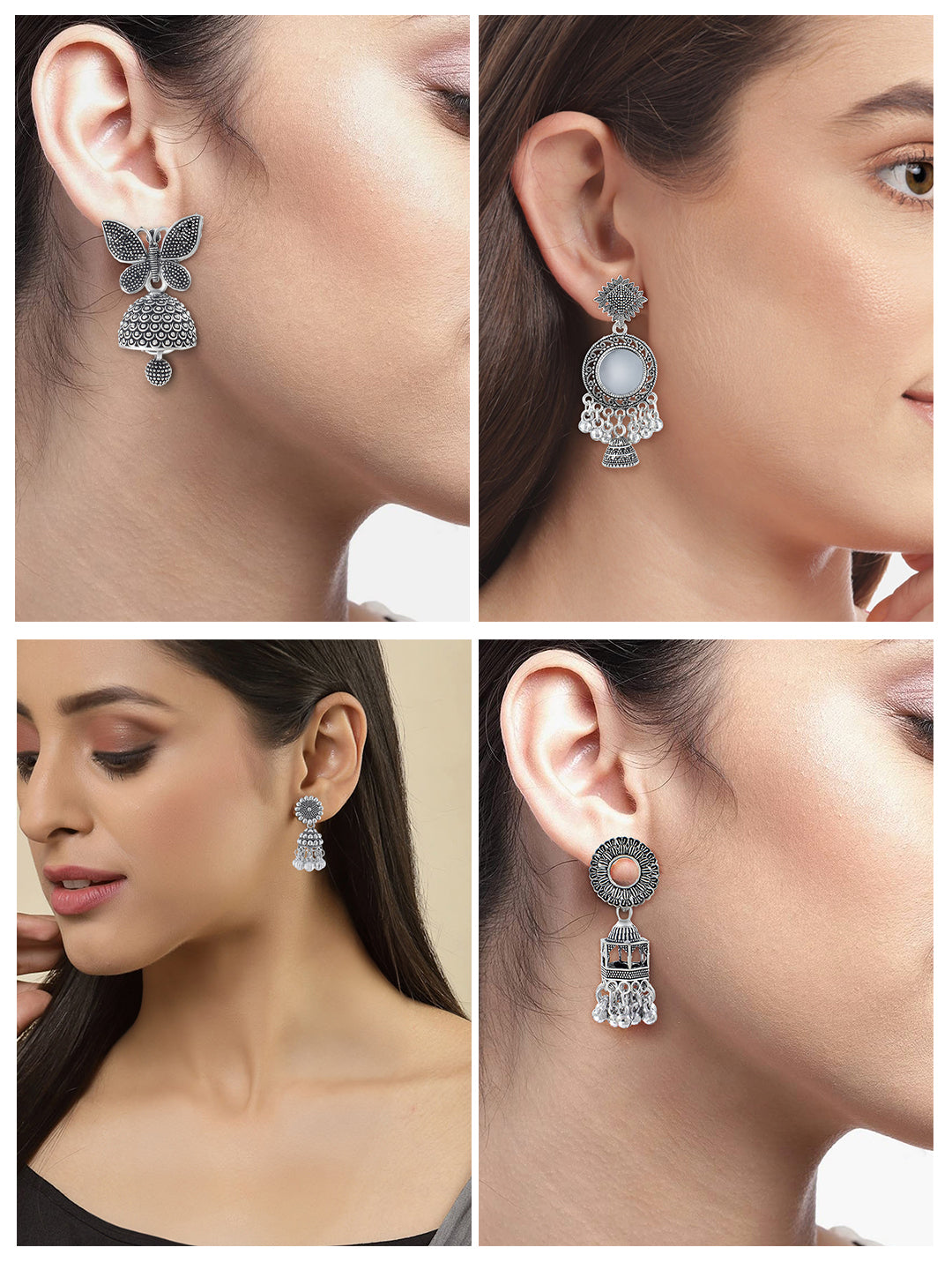 Pack of 5 Silver Oxidised Jhumki Earrings