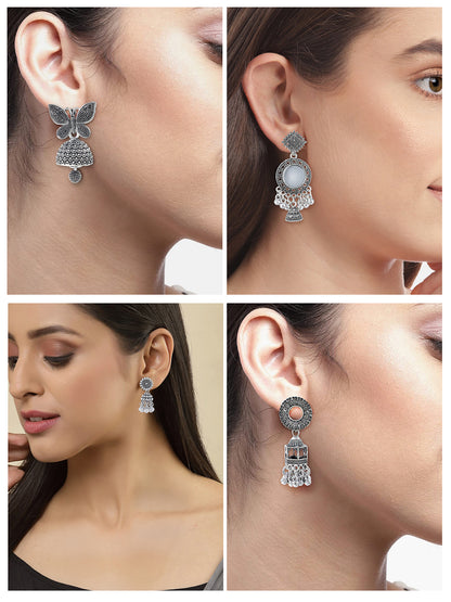 Pack of 5 Silver Oxidised Jhumki Earrings