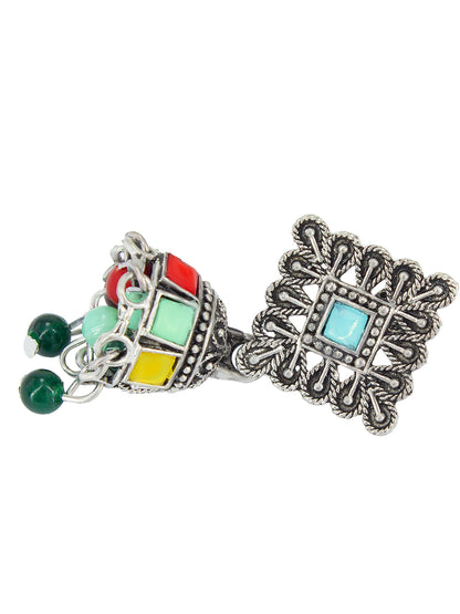 Oxidized Square Multicolor Beads Drop Jhumka Earrings