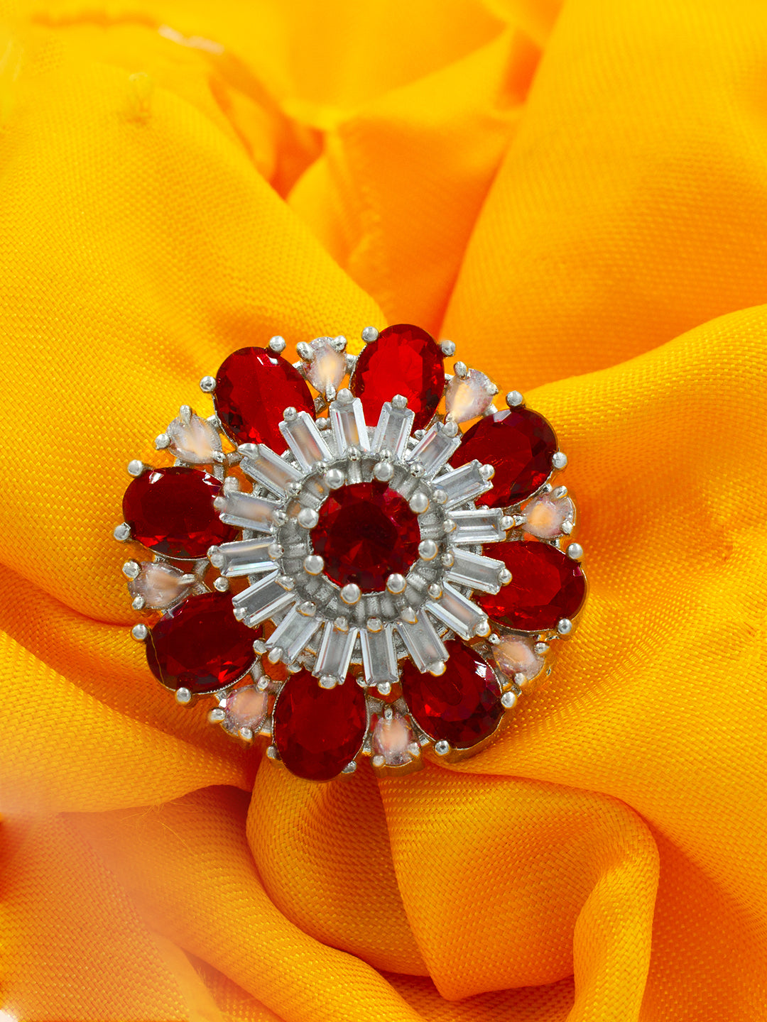 Red Floral AD Adjustable Ring