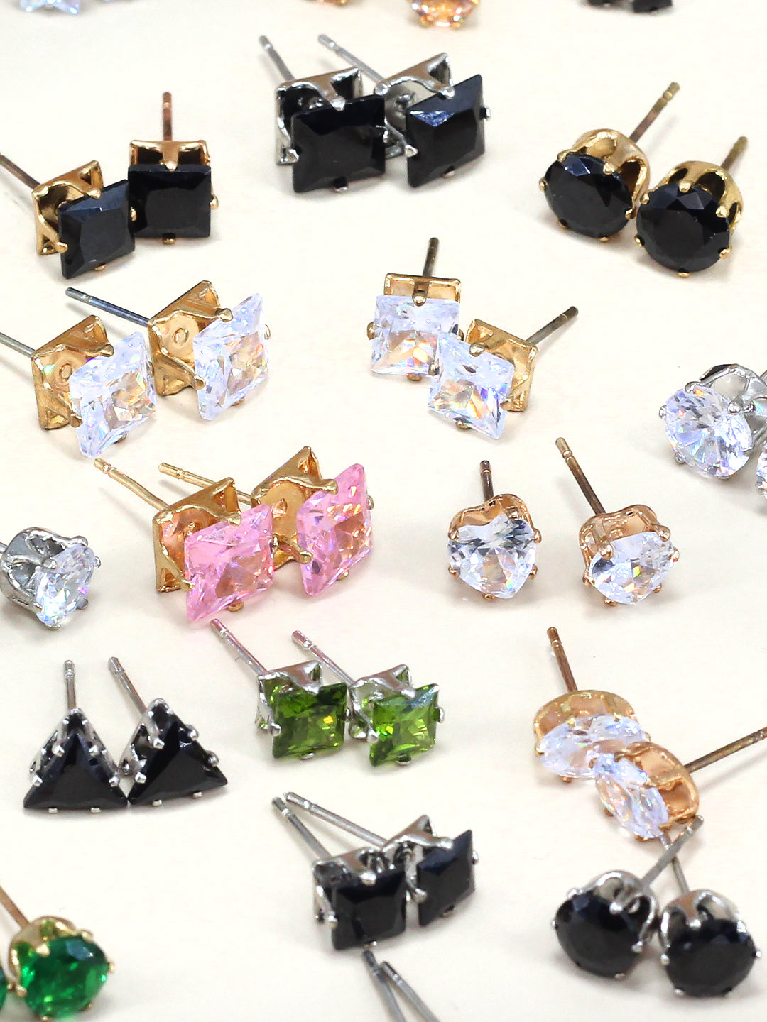 Pack of 26 Multicolour Geometric  AD Stud Earrings
