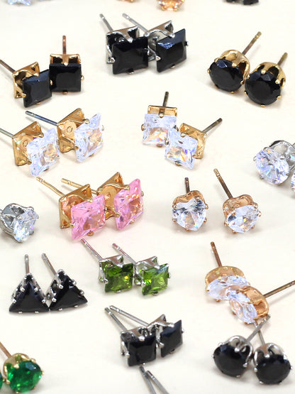 Pack of 26 Multicolour Geometric  AD Stud Earrings
