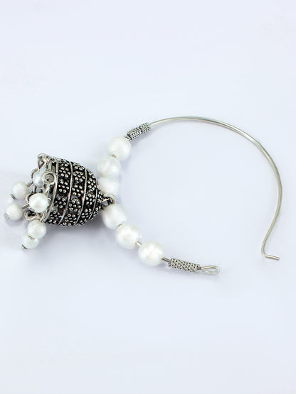Oxidized Beads Drop Hoop Jhumka Earrings