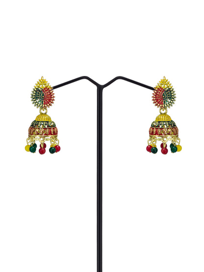 Gold Plated Multi Color Artificial Beaded Jhumki Earrings