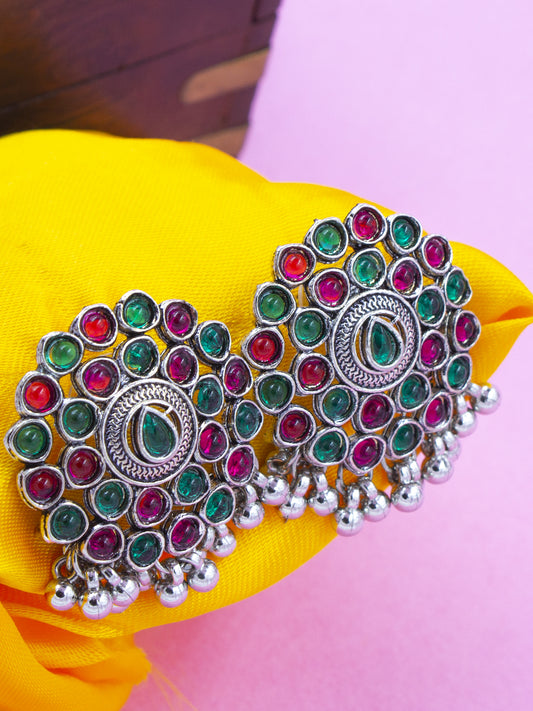 Red & Green Stone Stud Earrings