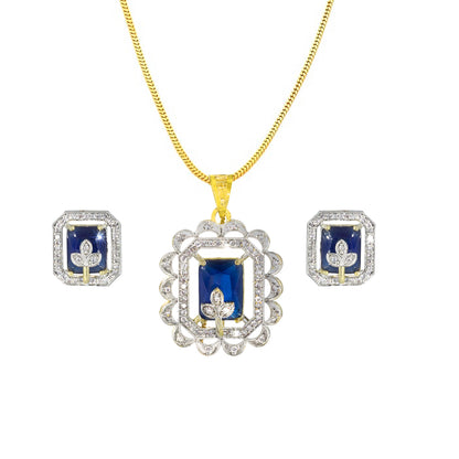 Blue Floral AD-Studded Pendant Set