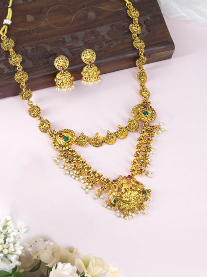 Antique Artificial Stones & Beads Temple Long Jewellery Set