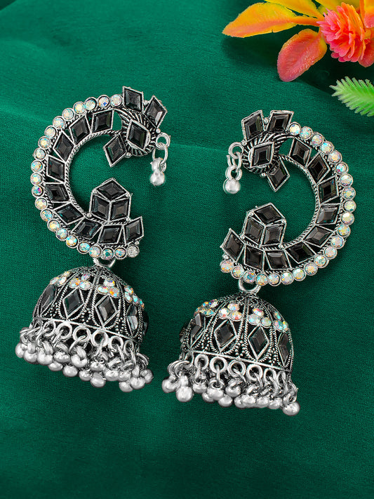 Oxidized Peacock Jhumka Earrings
