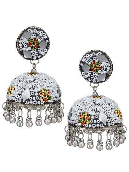 White Beads Drop Jhumka Earrings