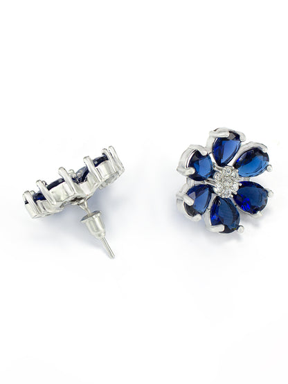 Blue AD Trendy Floral Pendant Set