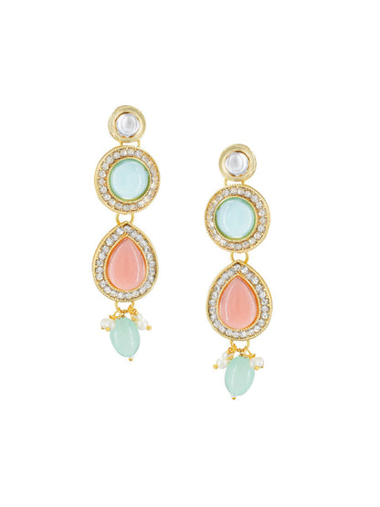 Gold-Plated Crystal Studded & Beaded Jewellery Set With Maangtika