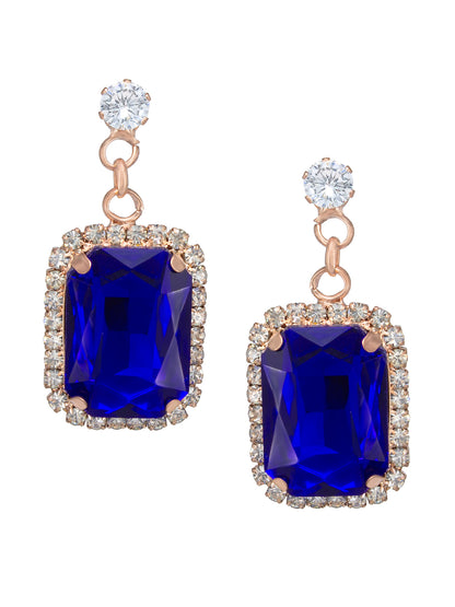 Blue Crystal Stone Square Drop Earrings
