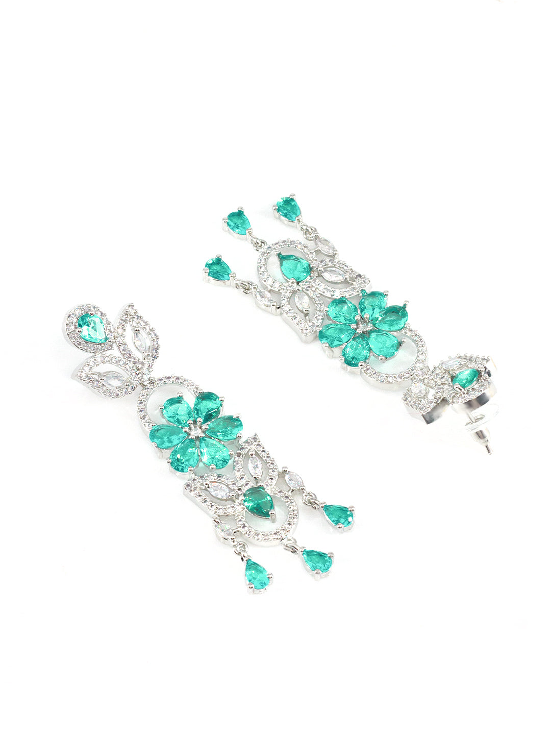 Mint Green AD Studded Floral Jewellery Set