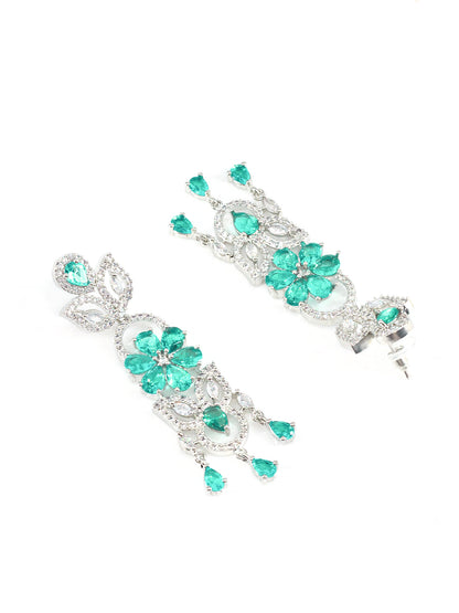 Mint Green AD Studded Floral Jewellery Set