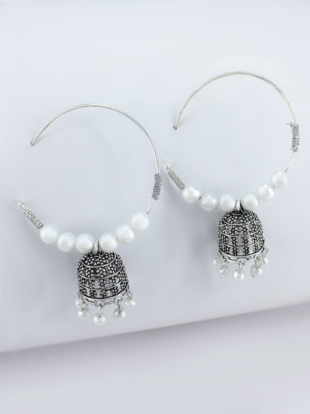 Oxidized Beads Drop Hoop Jhumka Earrings