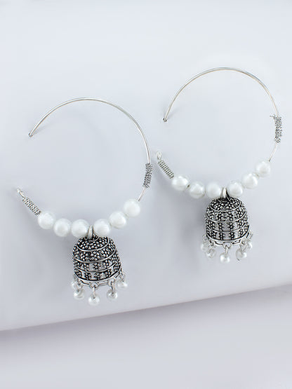 Oxidized Beads Drop Hoop Jhumka Earrings