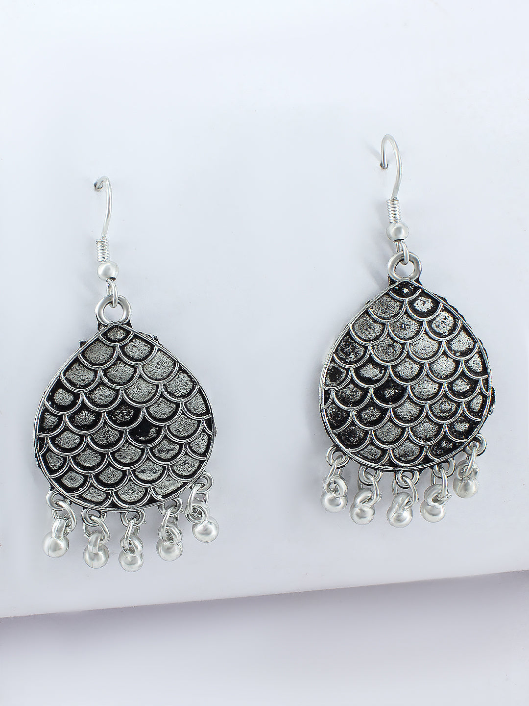 Silver Oxidized Fish Drop Earrings