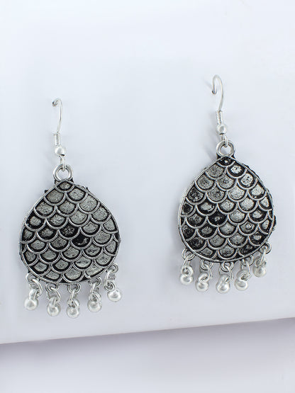 Silver Oxidized Fish Drop Earrings