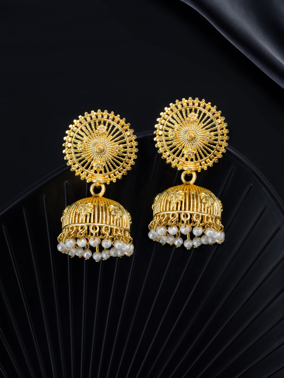Gold Plated Sun Floral Jhumka Earrings