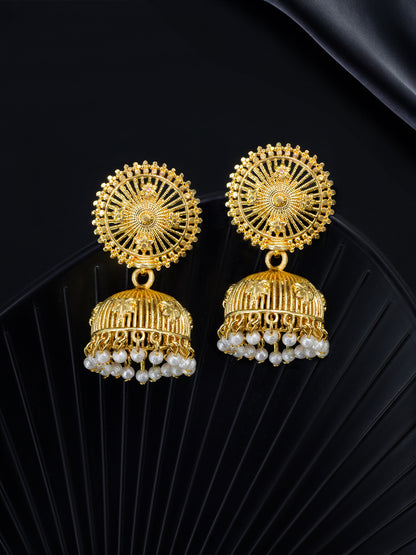 Gold Plated Sun Floral Jhumka Earrings