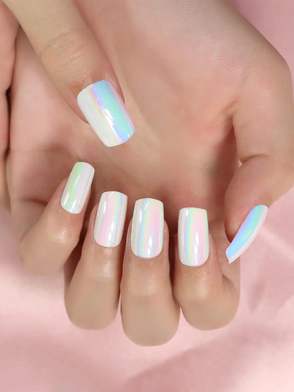 Set of 24 Purple and White Metallic Duochrome stick on nails