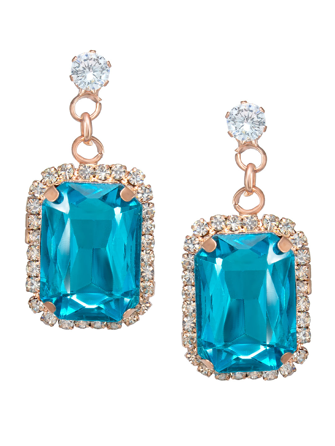 Blue Crystal Stone Square Drop Earrings