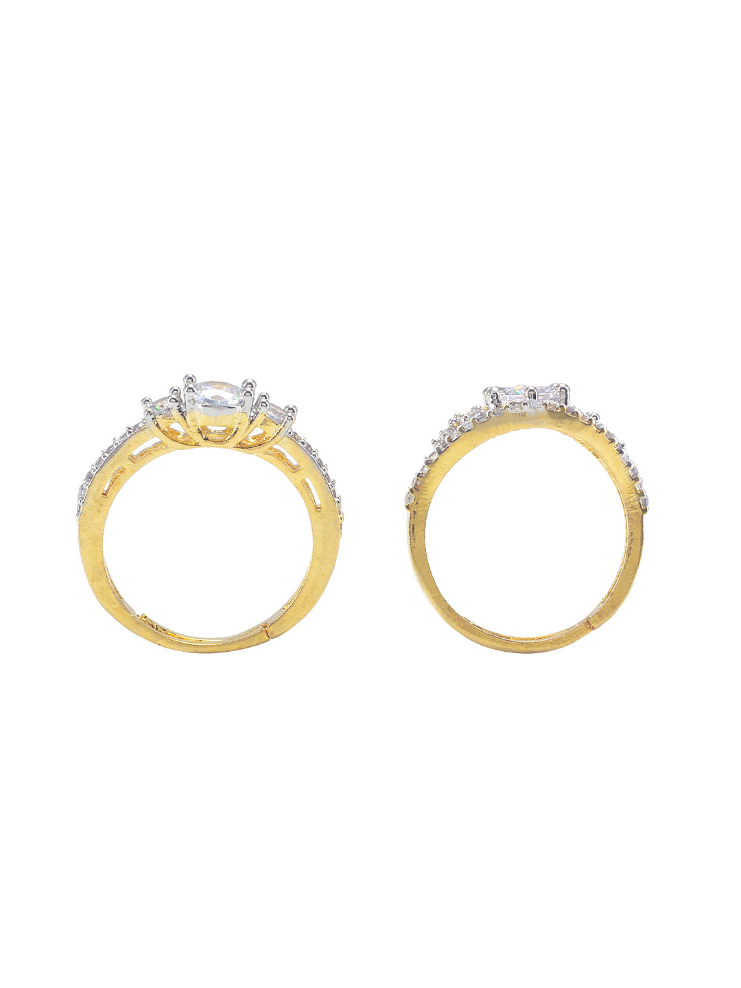 Set Of Two Gold Plated American Diamond Adjustable Finger Rings